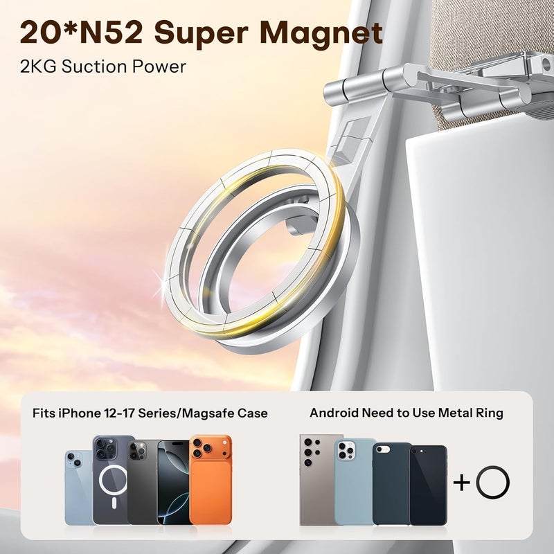 Omoton 360°Rotating for MagSafe Tripod Mount, Adjustable Aluminum Magnetic Phone Tripod for iPhone 17/16/15/14 Pro Max Air, Foldable Cell Phone Stand Fits Vlog, Gym, Travel Essentials, Silver - Image 2